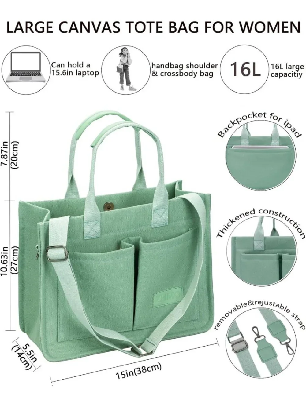 Stylish Large Canvas Tote Bag for Women | Versatile Crossbody Work & Travel
